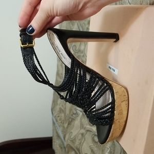 Miu Miu - Black Leather/ Cork Platform Sandals